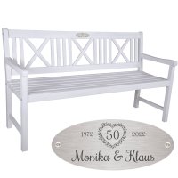 Goldene Hochzeit Bank mit Gravur-Schild zB Herz mit Zahl...