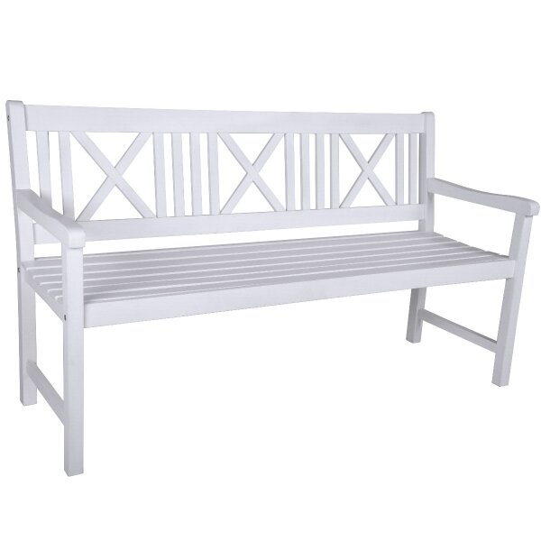 Bank zur Goldhochzeit mit Gravur-Schild zB Blumenwiese (Namen/Spruch), 3-Sitzer Gartenbank Malmö Holz weiß, Edelstahlschild personalisiert, Geschenk 50. Hochzeitstag