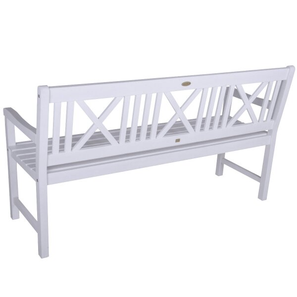 Bank zur Goldhochzeit mit Gravur-Schild zB Blumenwiese (Namen/Spruch), 3-Sitzer Gartenbank Malmö Holz weiß, Edelstahlschild personalisiert, Geschenk 50. Hochzeitstag