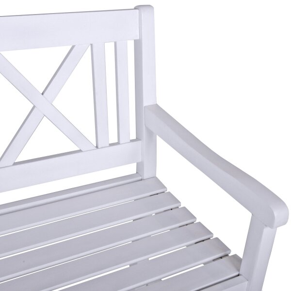 Bank zur Goldhochzeit mit Gravur-Schild zB Herzen (Namen/Datum), 3-Sitzer Gartenbank Malmö Holz weiß, Edelstahlschild personalisiert, Geschenk 50. Hochzeitstag