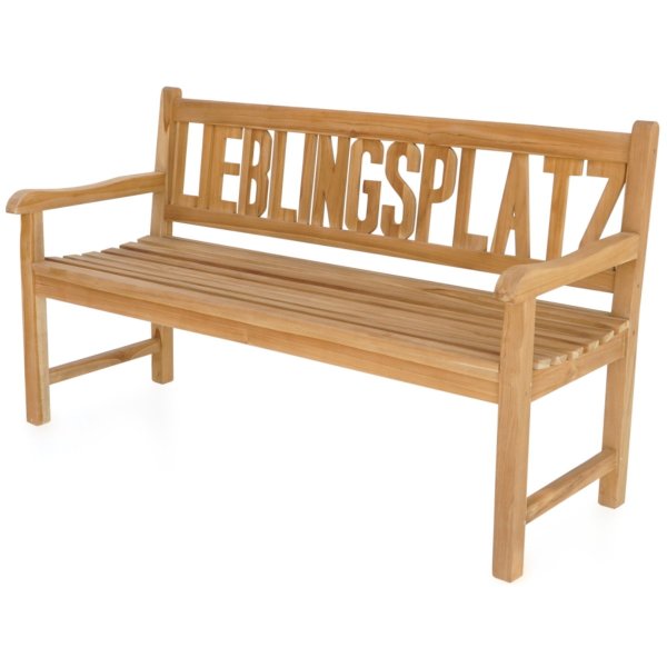 Bank als Hochzeitsgeschenk mit Gravur-Schild zB Ornament (Namen), 3-Sitzer Teakholz Gartenbank Lieblingsplatz, Edelstahlschild personalisiert, Geschenk zur Vermählung