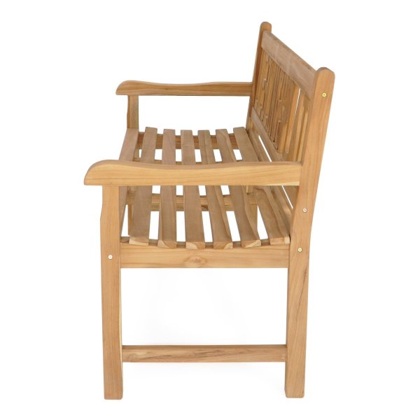 Bank als Hochzeitsgeschenk mit Gravur-Schild zB Ornament (Namen), 3-Sitzer Teakholz Gartenbank Lieblingsplatz, Edelstahlschild personalisiert, Geschenk zur Vermählung