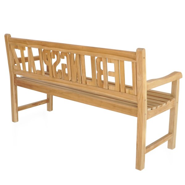 Bank als Hochzeitsgeschenk mit Gravur-Schild zB Ornament (Namen), 3-Sitzer Teakholz Gartenbank Lieblingsplatz, Edelstahlschild personalisiert, Geschenk zur Vermählung