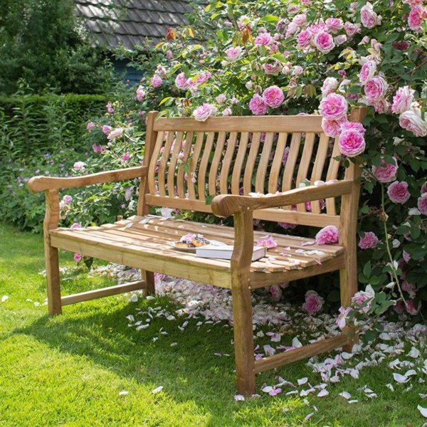 Bank zur Vermählung mit Gravur-Schild zB. Herzen (Namen), Teakholz Gartenbank Mendip 150cm, Edelstahlschild personalisiert, Geschenk für Paare zur Hochzeit