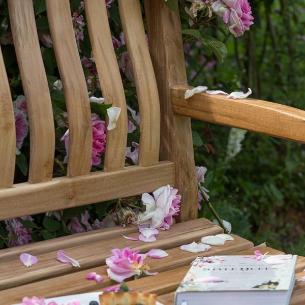 Bank zur Vermählung mit Gravur-Schild zB. Herzen (Namen), Teakholz Gartenbank Mendip 150cm, Edelstahlschild personalisiert, Geschenk für Paare zur Hochzeit