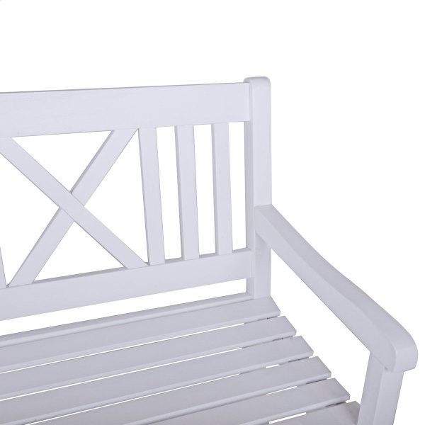 Bank zur Hochzeit mit Gravur-Schild zB Herzen (Namen/Datum), 2-Sitzer Gartenbank Malmö Holz weiß, Edelstahlschild personalisiert, Geschenk zum Hochzeitstag