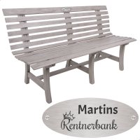 Bank zum Ruhestand mit Gravur-Schild zB Krone Rentnerbank...
