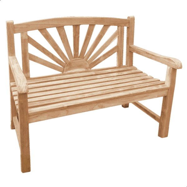 Bank zur Hochzeit mit Gravur-Schild zB Ringe (Namen/Datum), 2-Sitzer Teakholz Gartenbank Marisa Sonne 110cm, Edelstahlschild personalisiert, Geschenk zur Vermählung