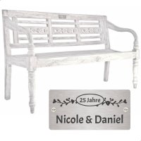 Silber Hochzeit Bank mit Gravur-Schild zB Ranken...