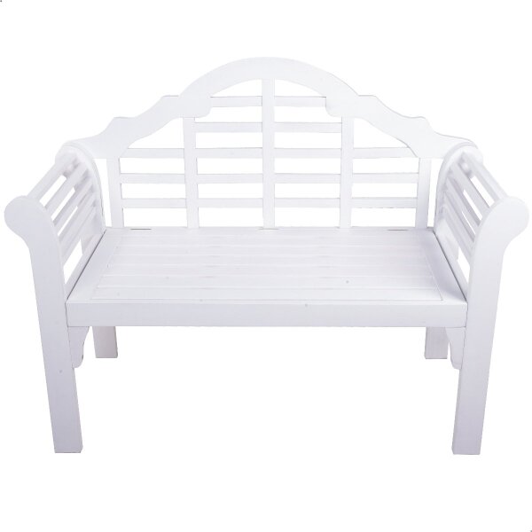 Bank zur Goldhochzeit mit Gravur-Schild zB Ranken (Namen), 2-Sitzer Gartenbank Pattaya 124cm klappbar, Holz weiß, Edelstahlschild personalisiert, Geschenk 50. Hochzeitstag