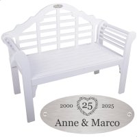 Silber Hochzeit Bank mit Gravur-Schild zB Herz mit Zahl...