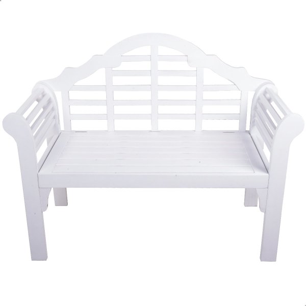 Bank für Rentner mit Gravur-Schild zB Lieblingsplatz (Namen), 2-Sitzer Gartenbank Pattaya 124cm klappbar, Holz weiß, Edelstahlschild personalisiert, Geschenk zum Ruhestand