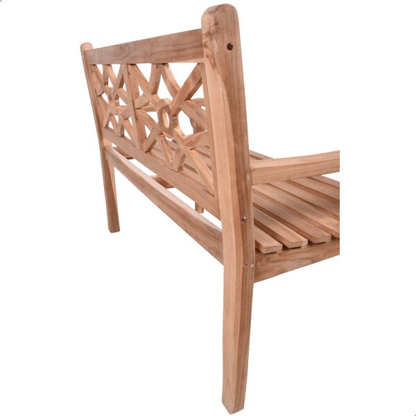 Goldene Hochzeit Bank mit Gravur-Schild zB Zahl (Namen), 2-Sitzer Gartenbank Sayang 120cm Teakholz, Edelstahlschild personalisiert, Geschenk zur Goldhochzeit