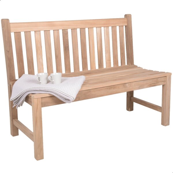 Bank zur Silberhochzeit mit Gravur-Schild zB Lieblingsplatz (Namen), 2-Sitzer Gartenbank Solo 120cm Teakholz, Edelstahlschild personalisiert, Geschenk 25. Hochzeitstag