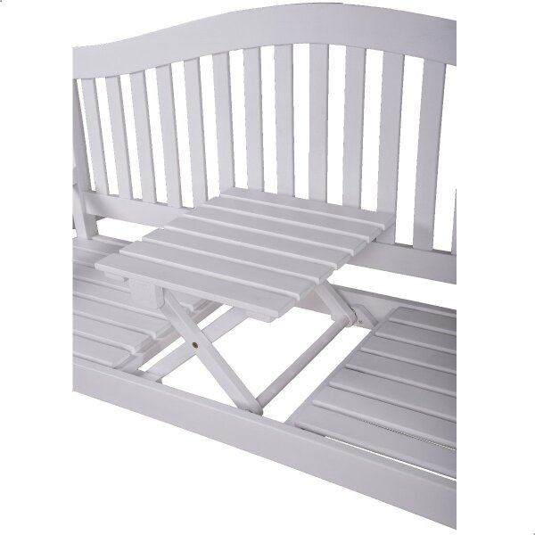 Hochzeitsbank mit Gravur-Schild zB Herzen (Namen/Datum), 2-3 Sitzer Klapptisch Gartenbank Singapur 150cm weiß, Edelstahlschild personalisiert, Geschenk zur Vermählung