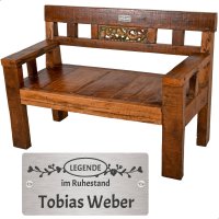 Rentnerbank mit Gravur-Schild zB Legende im Ruhestand...