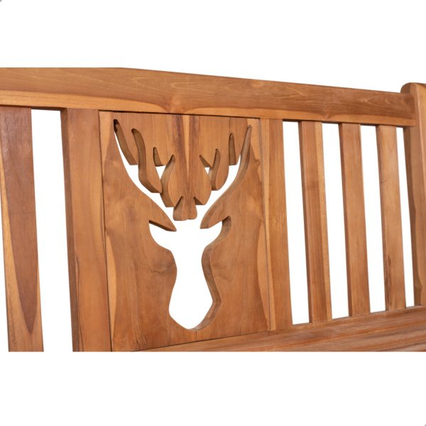 Bank zum Ruhestand mit Gravur-Schild zB Lieblingsplatz (Name), 2-Sitzer Gartenbank Hirsch 120cm Teakholz, Edelstahlschild personalisiert, Geschenk zur Rente