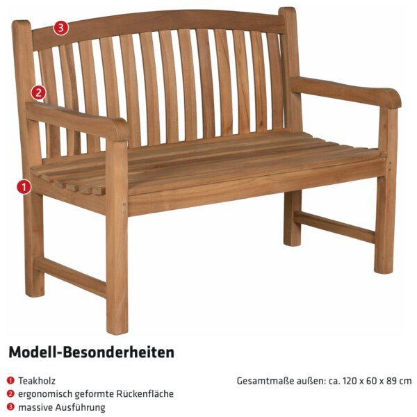 Personalisierte Bank zur Goldenen Hochzeit mit Gravur-Schild aus Edelstahl | Robuste Gartenbank Collingham 120cm | Motiv Herz mit Zahl – Teak Geschenk